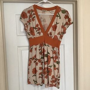 One Clothing Top, Cream, Burnt Orange, V-Neck Top, Fit & Flare Bottom, Size M